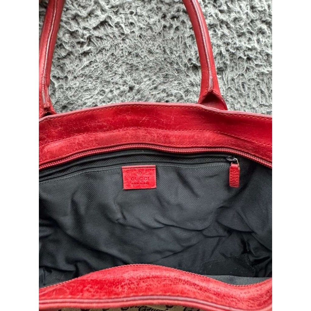 Vintage Gucci GG Monogram Canvas Leather Trim Zippered Tote‎ Bag 10" x 13" - Picture 10 of 16